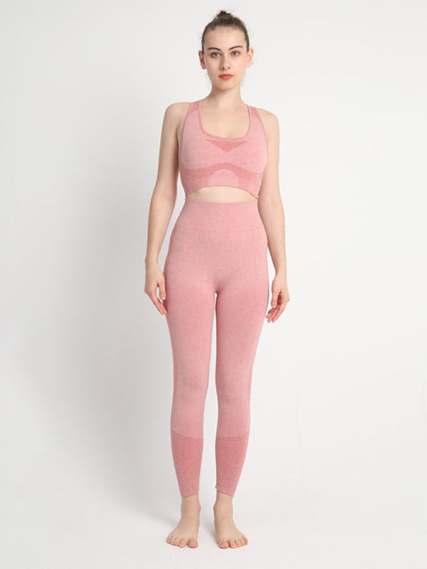 Seamless Dotted Two-piece Peach Hip Trousers Racerback Bra Vest Sports Suit kakaclo