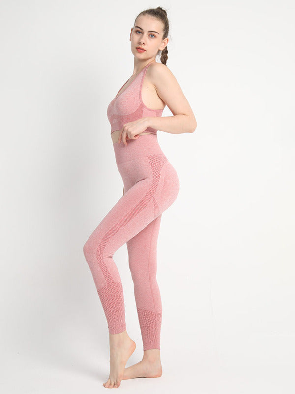 Seamless Dotted Two-piece Peach Hip Trousers Racerback Bra Vest Sports Suit kakaclo