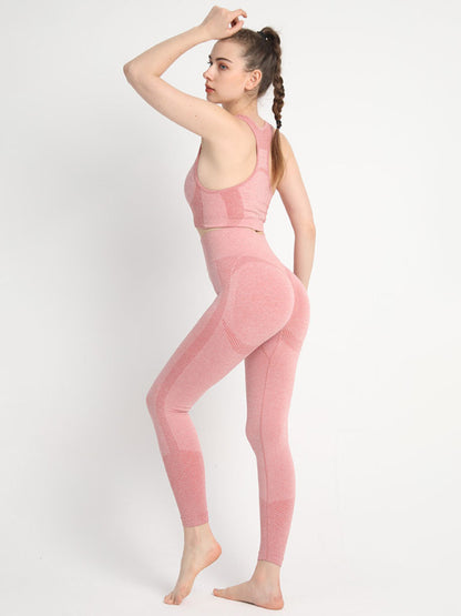 Seamless Dotted Two-piece Peach Hip Trousers Racerback Bra Vest Sports Suit kakaclo