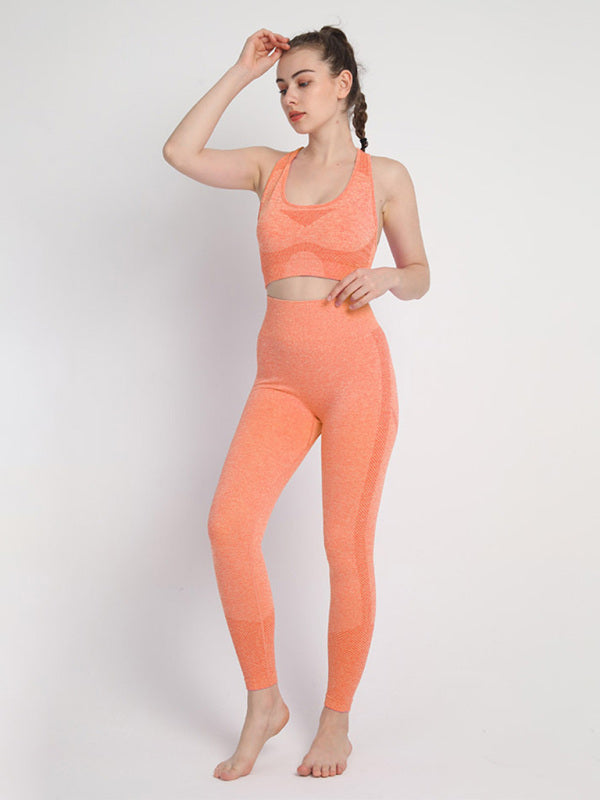 Seamless Dotted Two-piece Peach Hip Trousers Racerback Bra Vest Sports Suit kakaclo