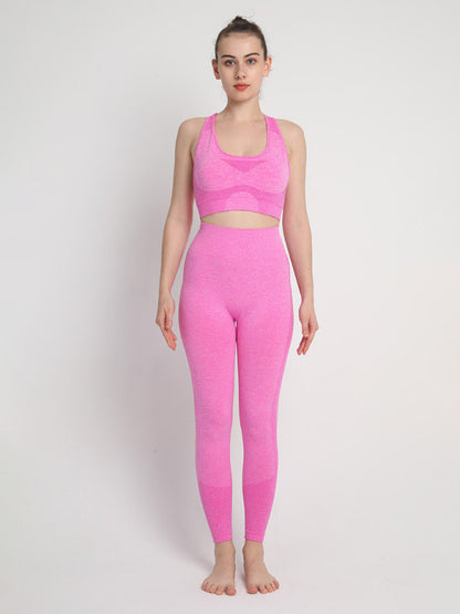 Seamless Dotted Two-piece Peach Hip Trousers Racerback Bra Vest Sports Suit kakaclo