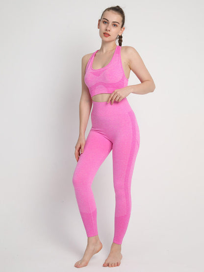 Seamless Dotted Two-piece Peach Hip Trousers Racerback Bra Vest Sports Suit kakaclo
