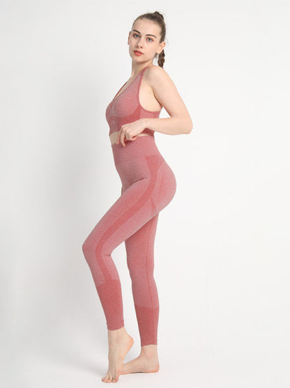 Seamless Dotted Two-piece Peach Hip Trousers Racerback Bra Vest Sports Suit kakaclo