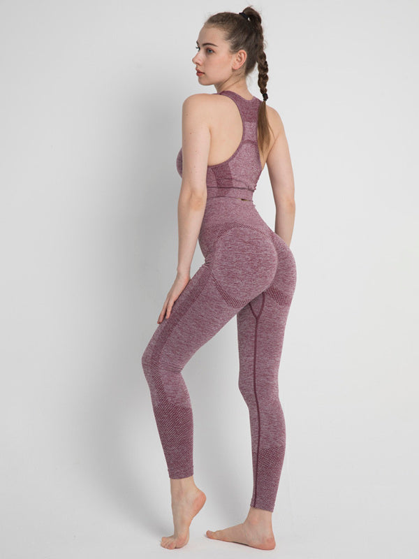Seamless Dotted Two-piece Peach Hip Trousers Racerback Bra Vest Sports Suit kakaclo
