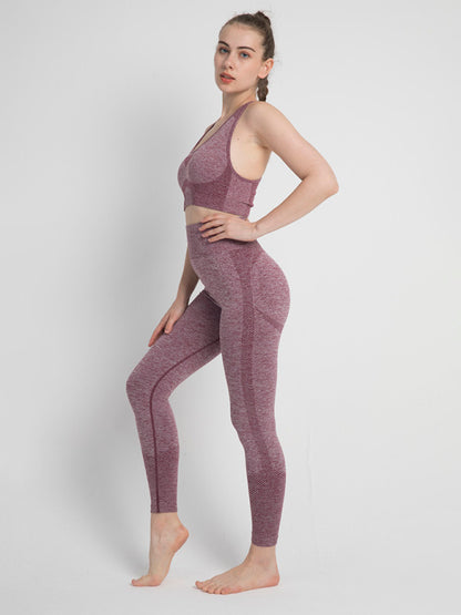 Seamless Dotted Two-piece Peach Hip Trousers Racerback Bra Vest Sports Suit kakaclo