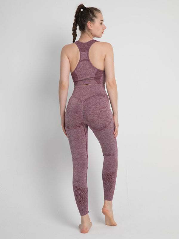 Seamless Dotted Two-piece Peach Hip Trousers Racerback Bra Vest Sports Suit kakaclo
