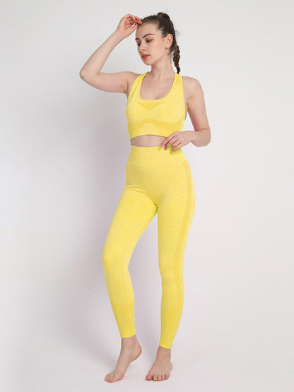 Seamless Dotted Two-piece Peach Hip Trousers Racerback Bra Vest Sports Suit kakaclo