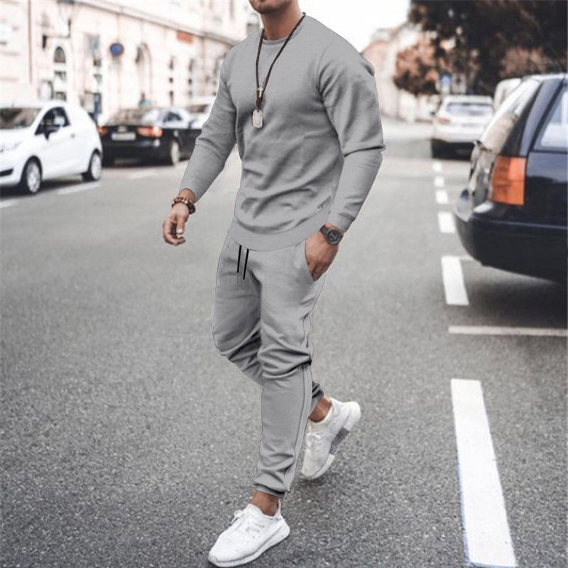 Men's Solid Color Sweatshirt And Sweatpant Two Piece Sets kakaclo