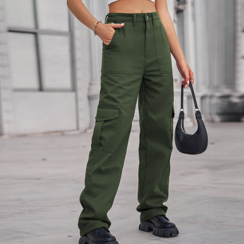 Denim Semi-elastic Design Personality High Waist Pants kakaclo